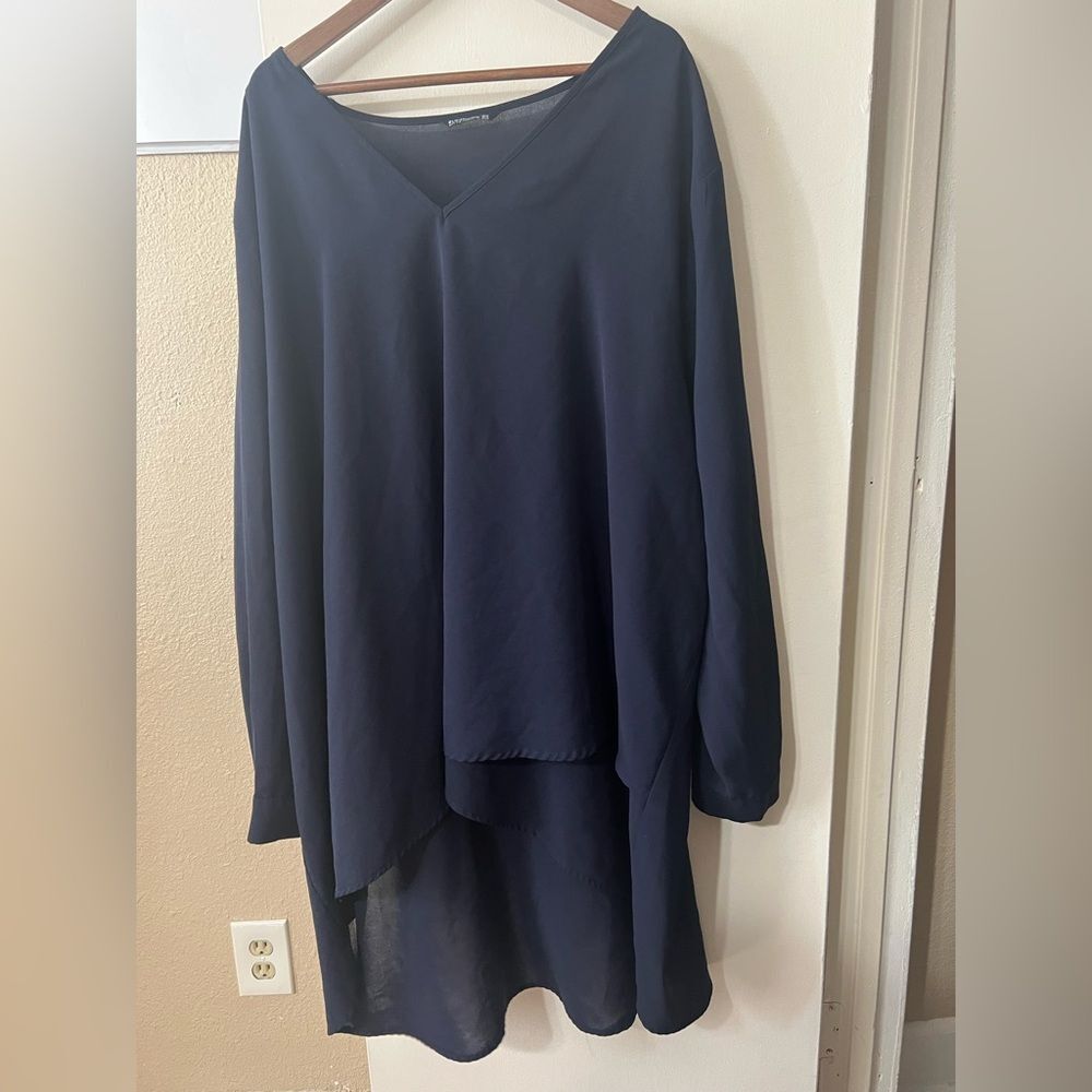 BloomChic Blue Tunic Blouse Sz 30 Plus Size. Classic DarkAcademia Minimalist